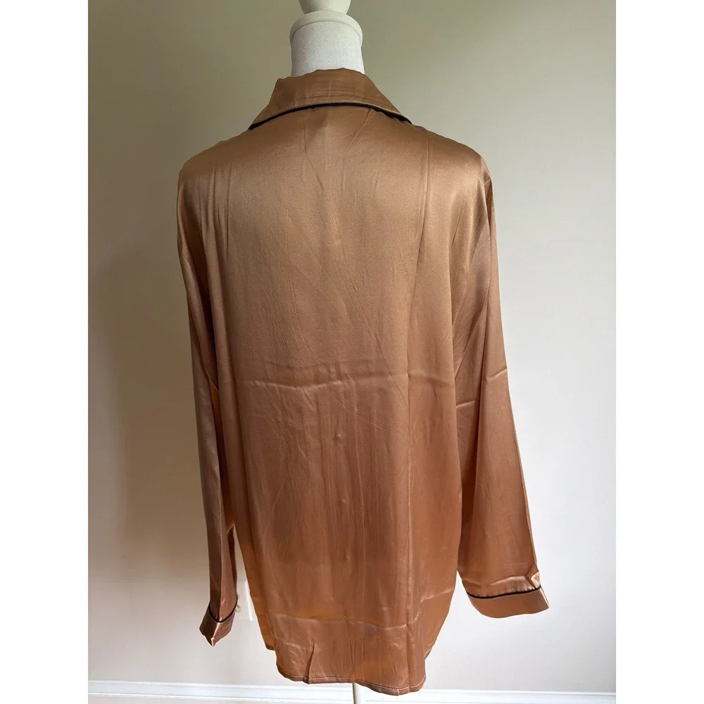 Intimissimi Silk Pajama Set Rose Satin Long Sleeve Button Down Pants L NEW